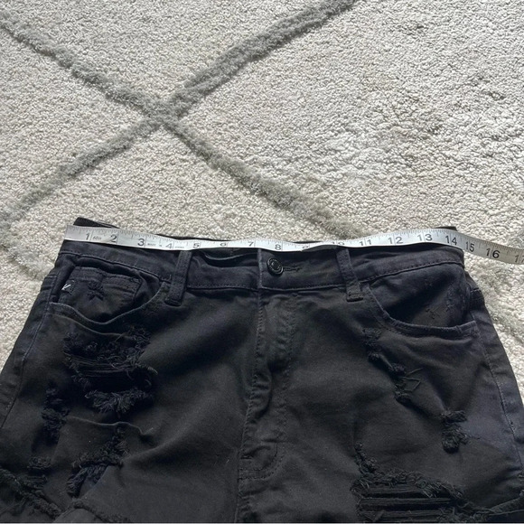 Kancan black denim jean shorts distressed mid rise  28 - Picture 6 of 9